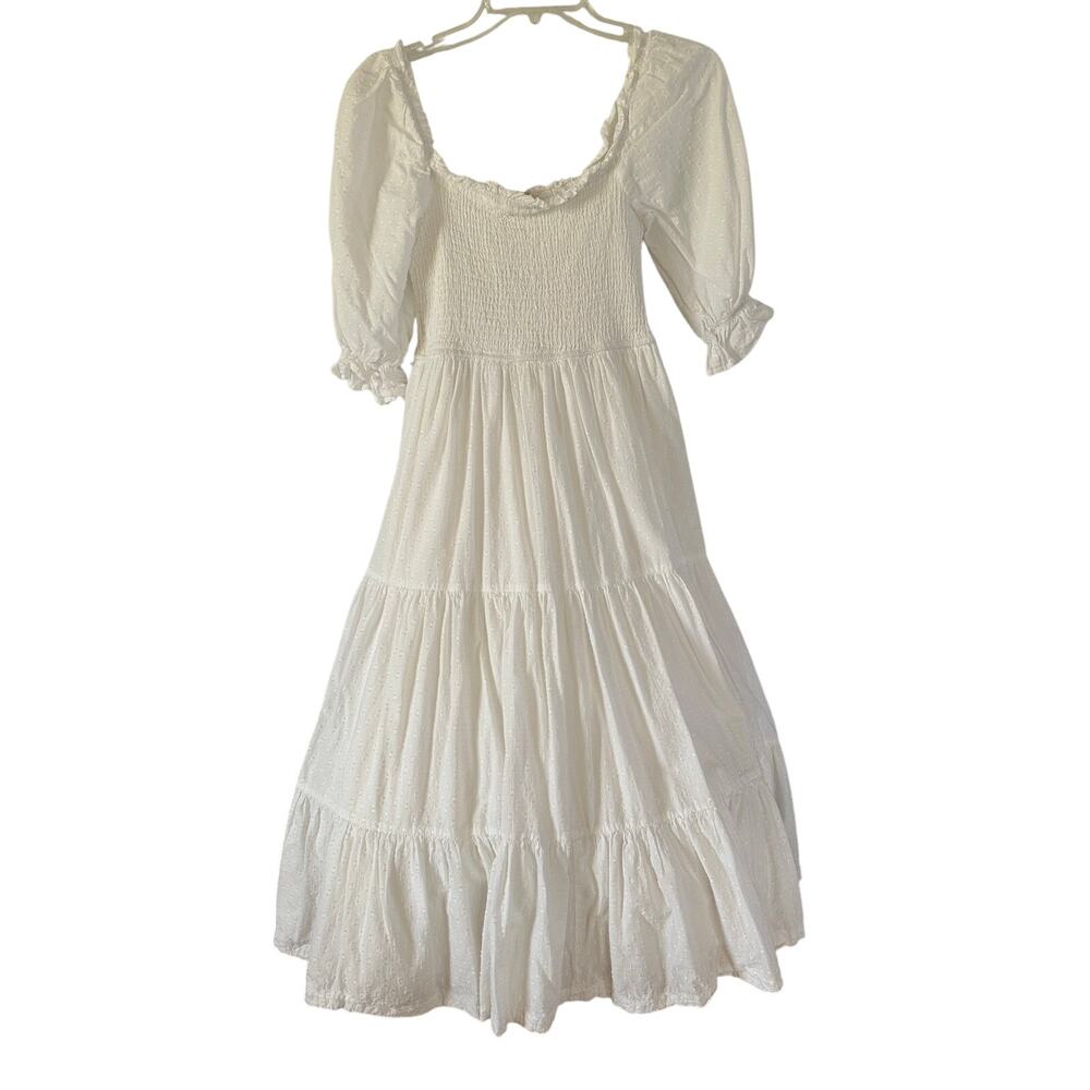 Sweet en Forme Dress Women Med Puff Sleeve Cottagecore Prairie Shabby Chic White
